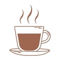 Taza de café humeante en el icono del platillo en línea marrón vector