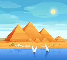 las pirámides de egipto. pirámides egipcias en el río. la pirámide de keops en el cairo, en giza. estructuras de piedra egipcia. ilustración vectorial vector