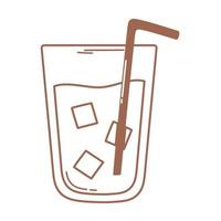 coffee or tea beverage drink cold with straw icon in brown line vector