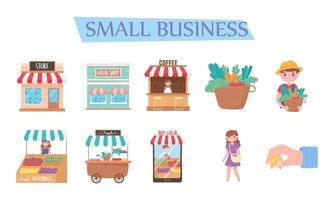 support local business, icons buy from local shops marketing vector