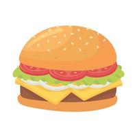 fast food, delicious hamburger with tomato cheese and onion icon isolated design vector