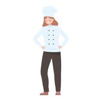 Personaje de chef femenina con sombrero blanco e icono de uniforme vector