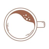 top view coffee cup beverage icon in brown line vector