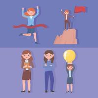 women leadership icon set top peak with flag, success and inspiration vector