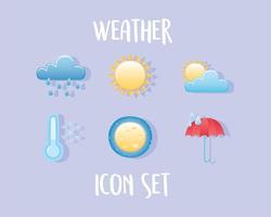 conjunto de iconos del tiempo nube lluvia sol frío paraguas noche luna vector