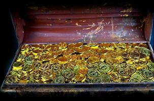 Stacking Gold Coin in treasure chest photo