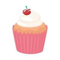 Cupcake de panadería con icono de snack de cereza vector