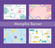 Colección de plantillas de diseño de banner de estilo memphis con formas geométricas vector