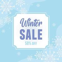 oferta de venta de invierno temporada de descuento banner de copos de nieve vector