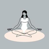 young woman meditating, woman doing yoga in lotus position vector