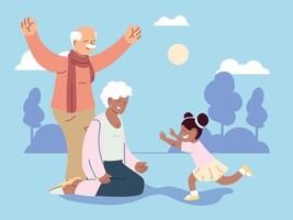 grandpa and grandma with granddaughter, happy grandparents day vector