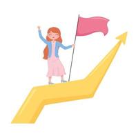 woman leadership successful business climbed arrow up with flag vector