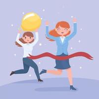 happy women leadership with light bulb and crossing goal vector