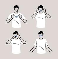 how to wear a mask correct, men presenting the correct method of wearing a medical mask vector