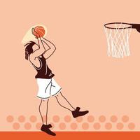 jugador de baloncesto, hombre, con, pelota, saltar, a, cesta, vector, diseño vector