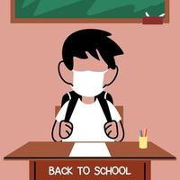 back to school, boy studying in classroom with face masks vector
