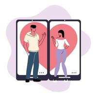 citas en línea, relación virtual y amor en línea, pareja joven de personas que se encuentran en línea vector