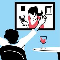 Man and woman on screen in video chat vector design