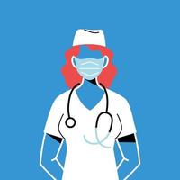 Female nurse with mask and uniform vector design