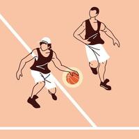 Dos jugadores de baloncesto hombres con diseño de vector de pelota