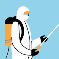 man wears protective suit, disinfection by coronavirus or covid 19 vector