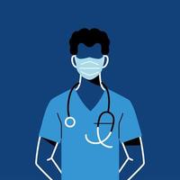 médico masculino con máscara y diseño vectorial uniforme vector