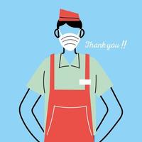 man waiter with face mask and uniform vector