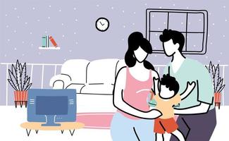 parents and son stay at home by coronavirus pandemic, banner vector