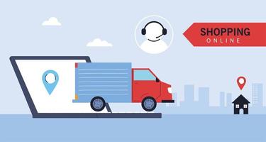 delivery truck carries deliver to people , online shopping vector