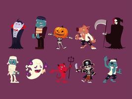 conjunto de personajes divertidos para hallowwen vector