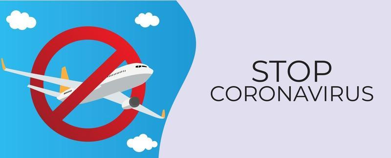 Stop Corona Virus background with airplane. Stay home. Vector Illustration