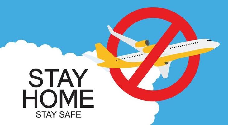 Stop Corona Virus background with airplane. Stay home. Vector Illustration