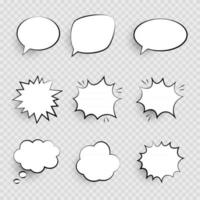 Retro empty comic  pop art speech bubbles set in Vintage design  with black halftone shadows. Vector Illustration