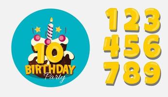 Set of happy birthday anniversary numbers congratulations, invitation background. Vector Illustration