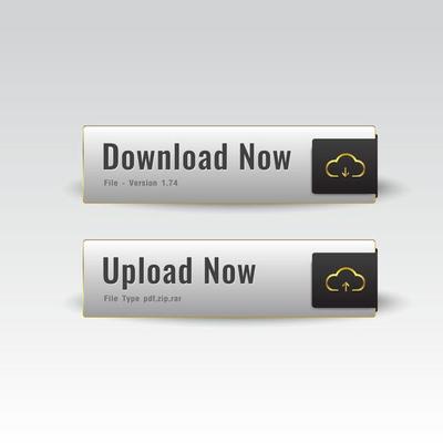 Button Dowload and Upload premium glossy black and white Gold