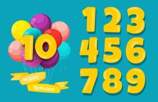 Set of happy birthday anniversary numbers congratulations, invitation background. Vector Illustration