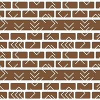 Tribal vector brown white monochrome abstract geometric seamless border pattern. Illustration contains lines, rectangles like bricks wall. Horizontal winter print stripes for textiles or wallpaper