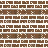 Tribal vector brown white monochrome abstract geometric seamless border pattern. Illustration contains lines, rectangles like bricks wall. Horizontal winter print stripes for textiles or wallpaper