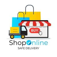Online Shopping, Save Delivery Concept. Modern flat concept for web banners, websites, infographics, printed materials. Vector Illustration