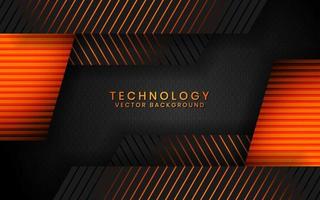 Abstract 3D black technology background overlap layers on dark space with orange light effect decoration. Modern graphic design template elements for poster, flyer, brochure, or banner vector