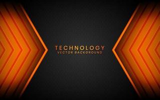 Abstract 3D black technology background overlap layers on dark space with orange light effect decoration. Modern graphic design template elements for poster, flyer, brochure, or banner vector