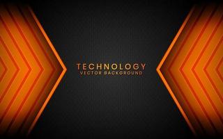 Abstract 3D black technology background overlap layers on dark space with orange light effect decoration. Modern graphic design template elements for poster, flyer, brochure, or banner vector