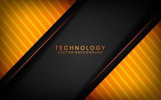 Abstract 3D black technology background overlap layers on dark space with orange light effect decoration. Modern graphic design template elements for poster, flyer, brochure, or banner vector