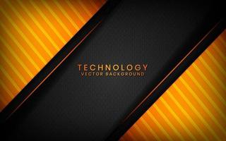 Abstract 3D black technology background overlap layers on dark space with orange light effect decoration. Modern graphic design template elements for poster, flyer, brochure, or banner vector