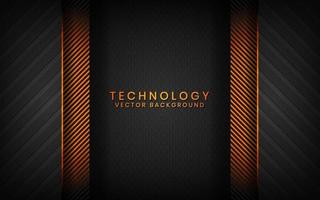 Abstract 3D black technology background overlap layers on dark space with orange light effect decoration. Modern graphic design template elements for poster, flyer, brochure, or banner vector