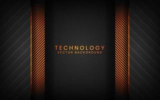 Abstract 3D black technology background overlap layers on dark space with orange light effect decoration. Modern graphic design template elements for poster, flyer, brochure, or banner vector