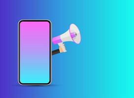 Abstract Mobile Phone with Hand and Megaphone. Vector illustration