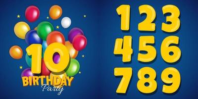conjunto de felicitaciones de números de aniversario de feliz cumpleaños, fondo de invitación. ilustración vectorial vector