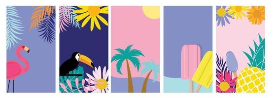 Collection set of social media stories design templates summer backgrounds. Vector Illustration