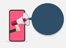 Abstract Mobile Phone with Hand and Megaphone. Vector illustration